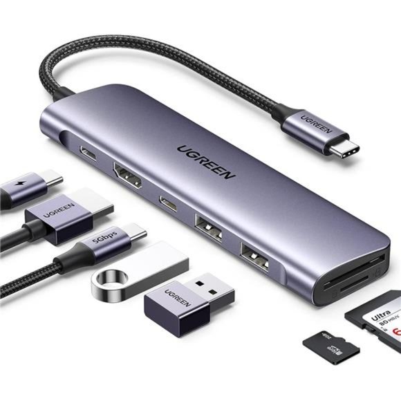 7 in 1 USB-C Hub with 4K HDMI, 100W Power Delivery, USB-C & 2 USB-A 5Gbps Data